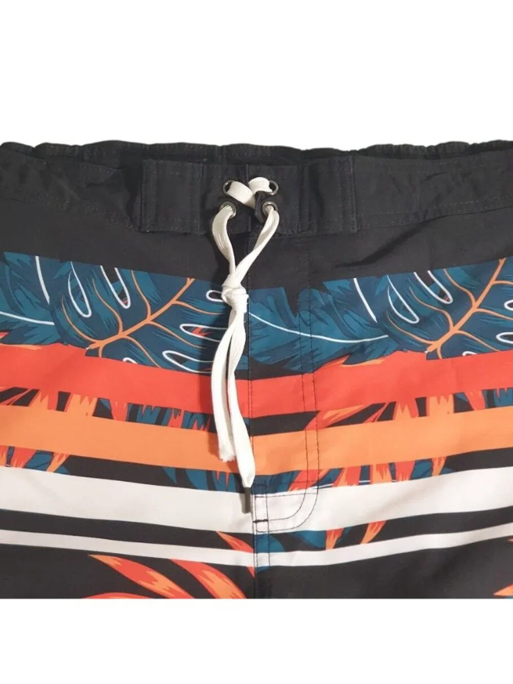 Sonoma Mens Swim Shorts Black Tropical Print Drawstring 46 Waist Lined Vacation